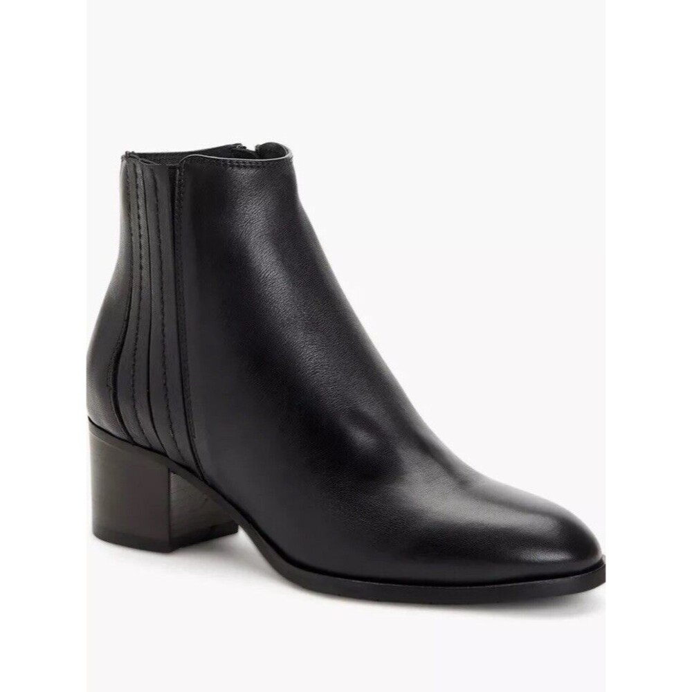 New Aquatalia Naiya Ankle Boots Booties Black Leather Women 8 Block  Mid Heel